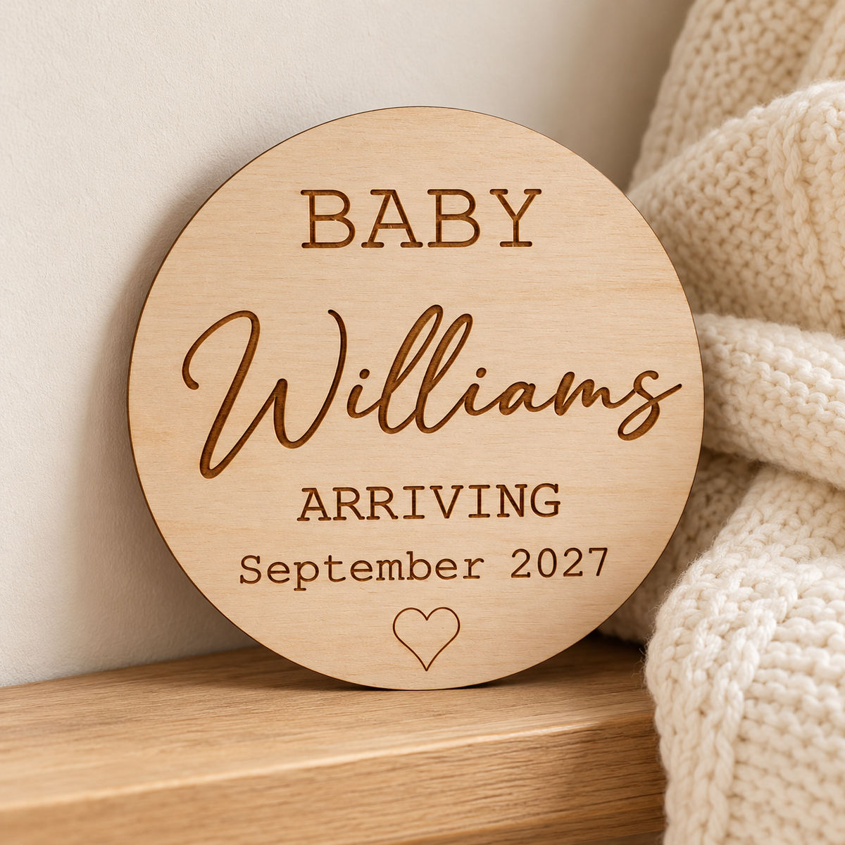 Baby Williams Arriving September 2027 personalised surname example