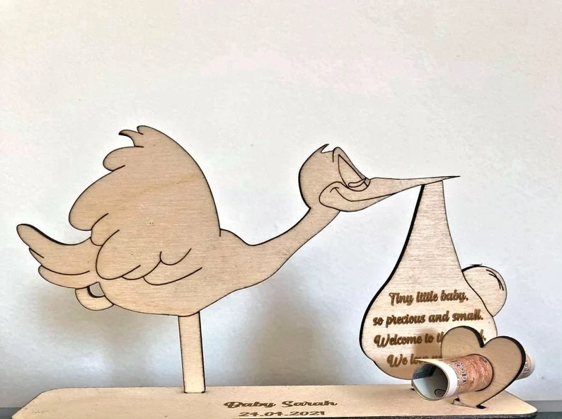 Personalised Wooden Stork New Baby Gift