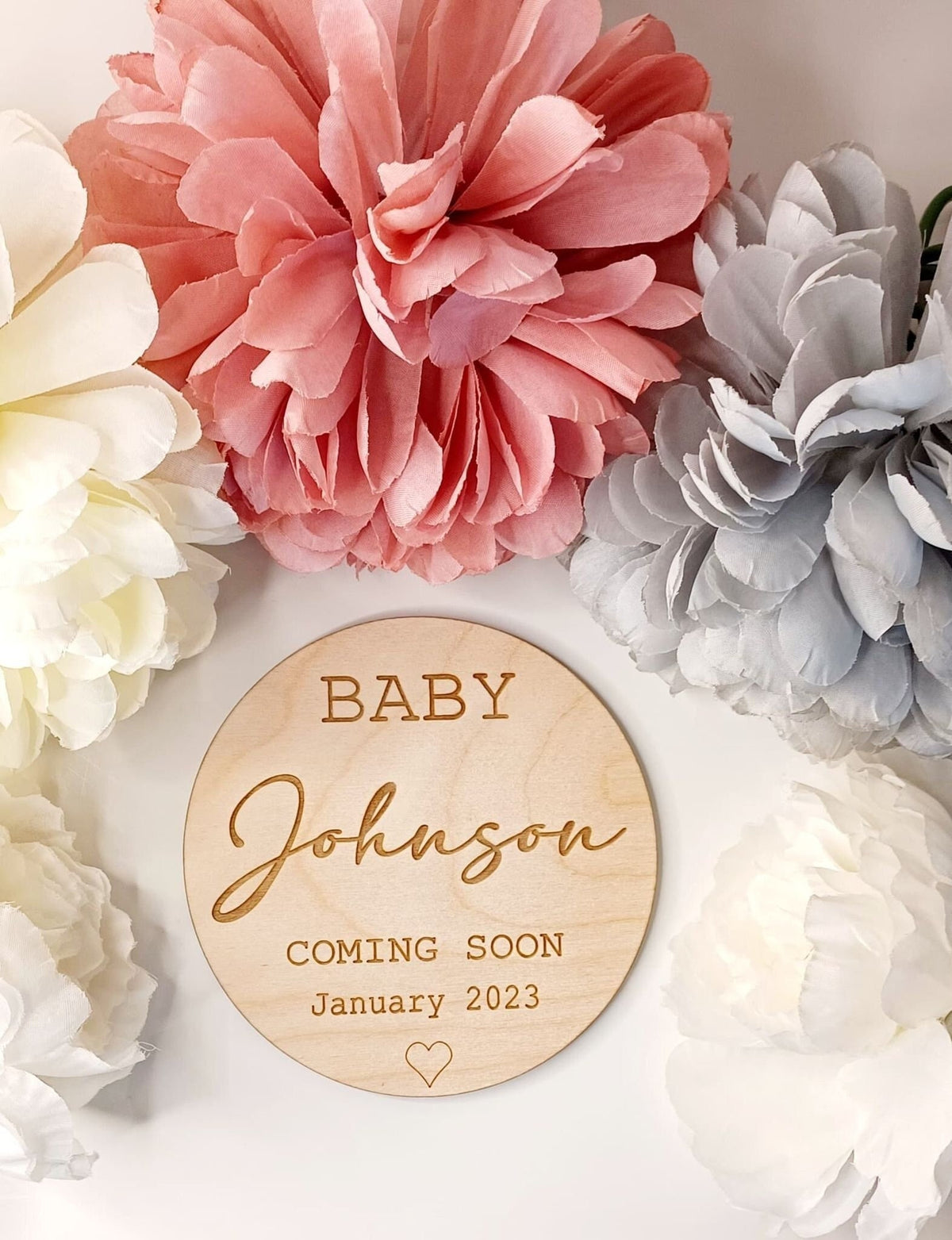 Baby Coming Soon Surname Announcement Disc