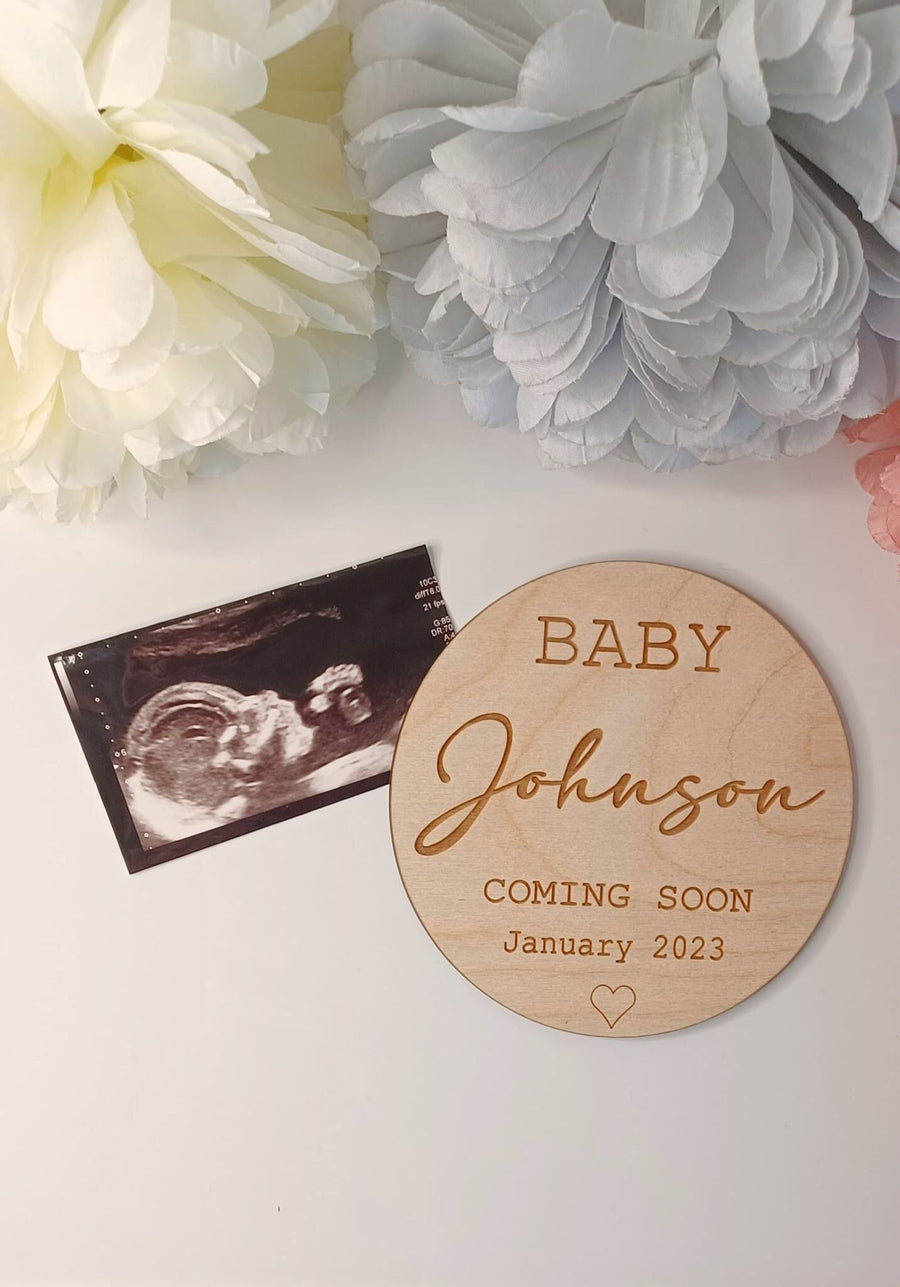 Baby Coming Soon Surname Announcement Disc