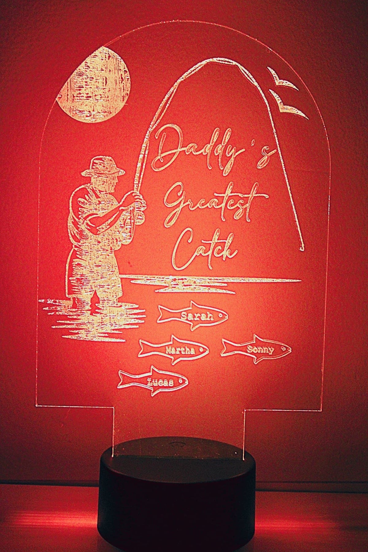 Personalised Fishing Night Lamp, Daddy's Greatest Catch