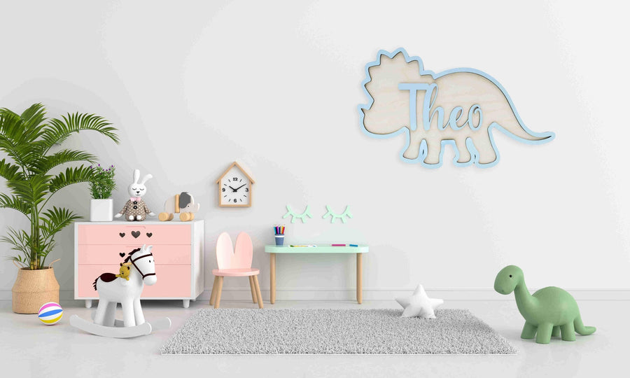 Personalised Wooden Dinosaur Name Sign for Kids Bedroom