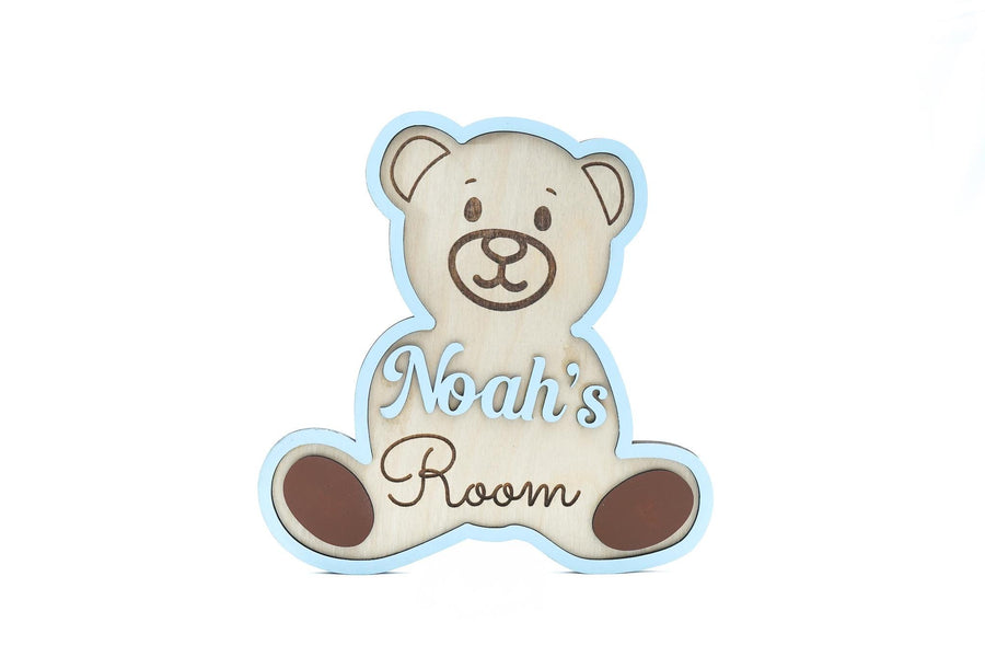 Teddy Bear Kids Bedroom Sign - Pastel Blue