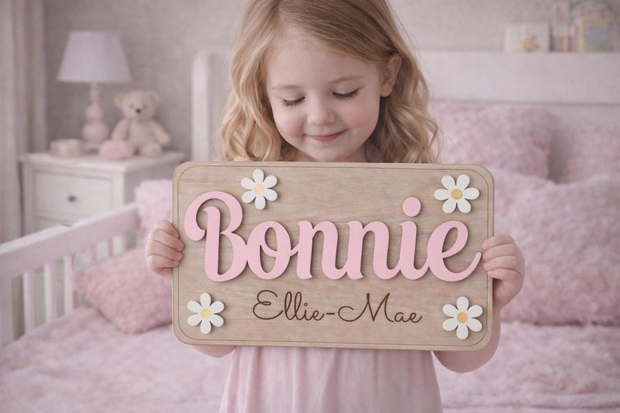 Personalised Wooden Name Sign for Girls Bedroom - Hand Painted Decor