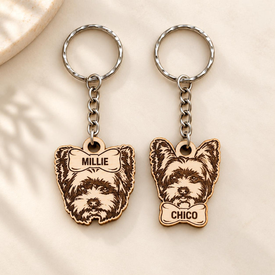 Personalised Yorkie Keyring – Custom Wooden Yorkshire Terrier Gift