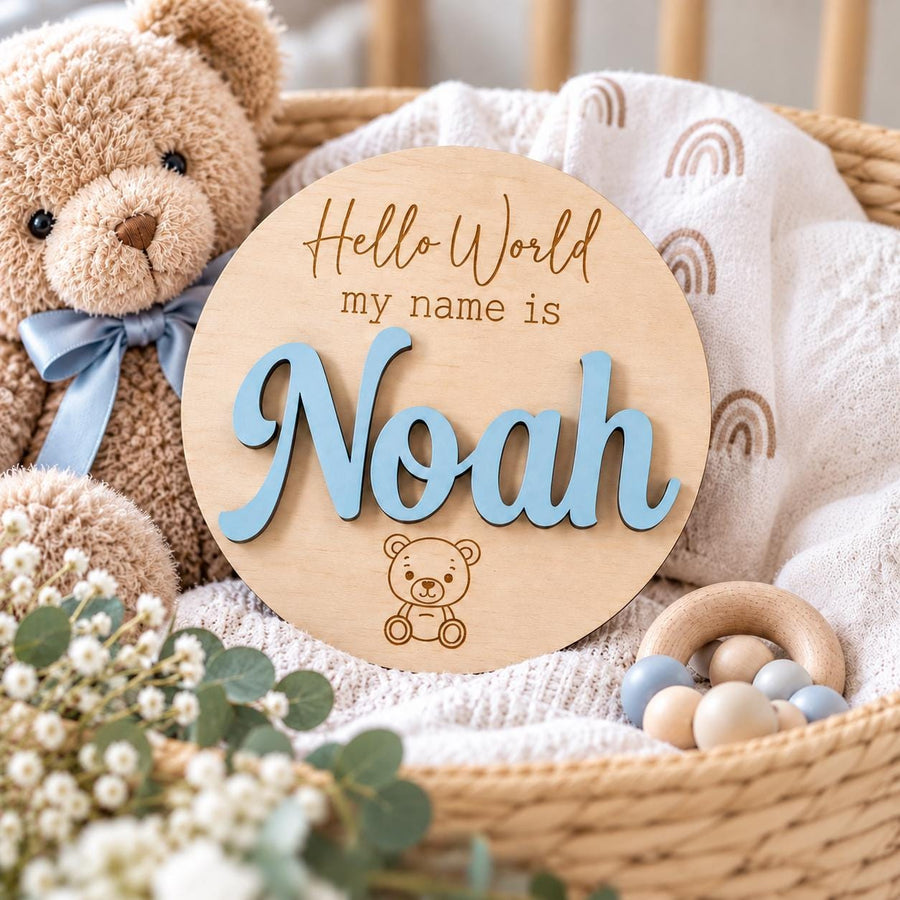 Baby Announcement Plaque 'Little Teddy Bear'