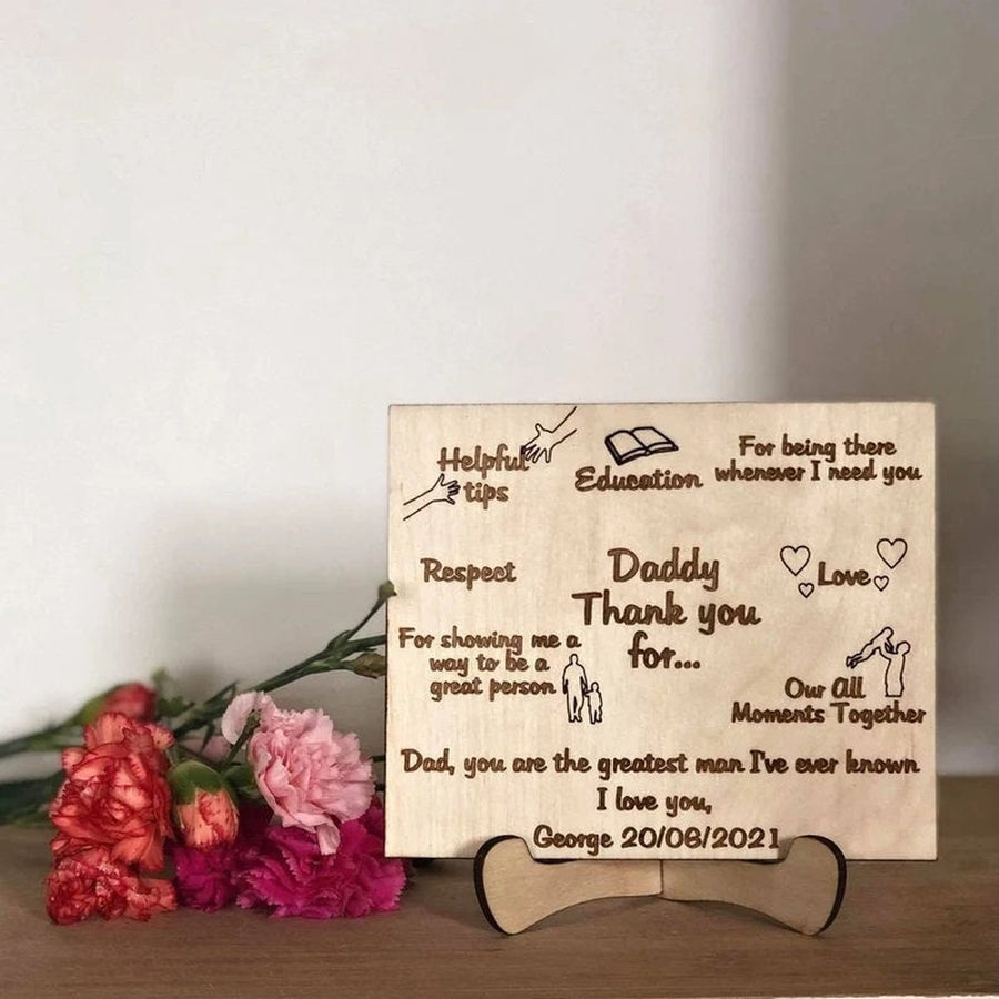 Personalised Father's Day Wooden Card, Daddy Thank you for, Unique Gift, Gift For Dad, Best Dad ever, Personalized Card, Unique Wishes, Dad