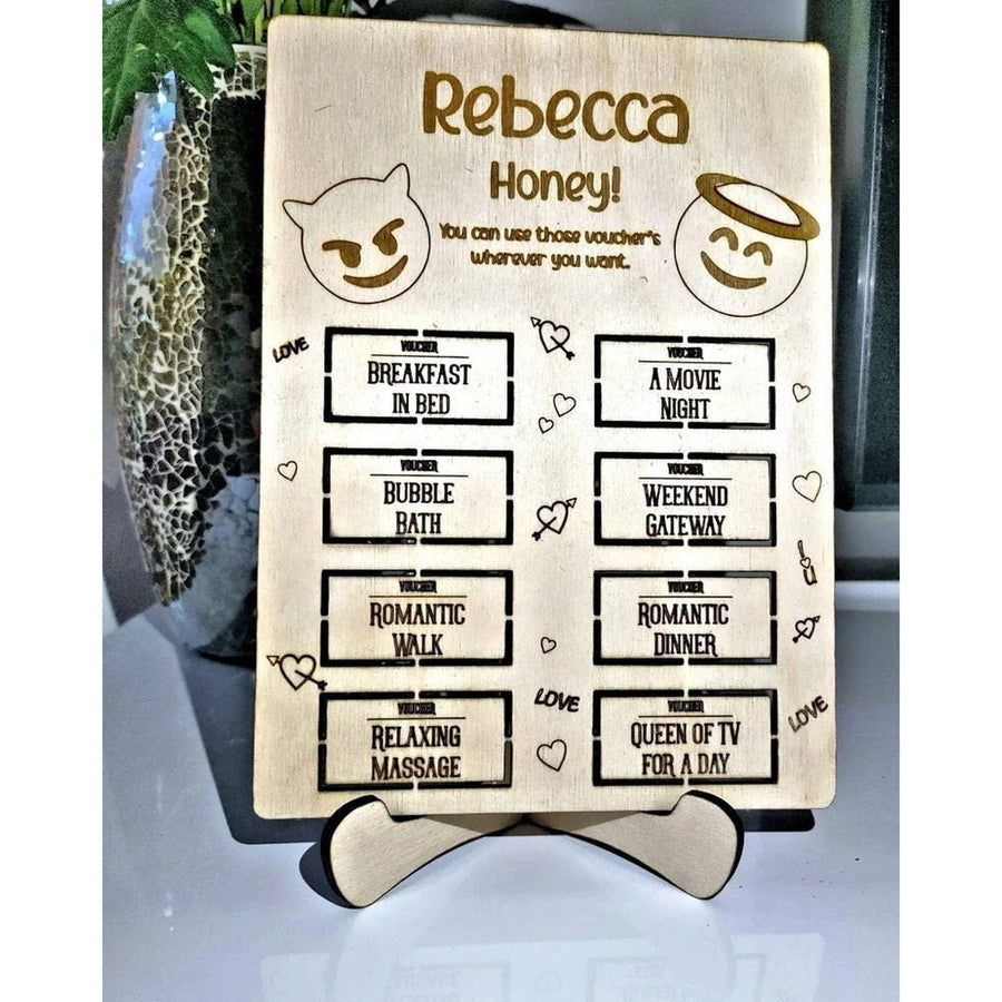 Personalised Wooden Love Vouchers Card