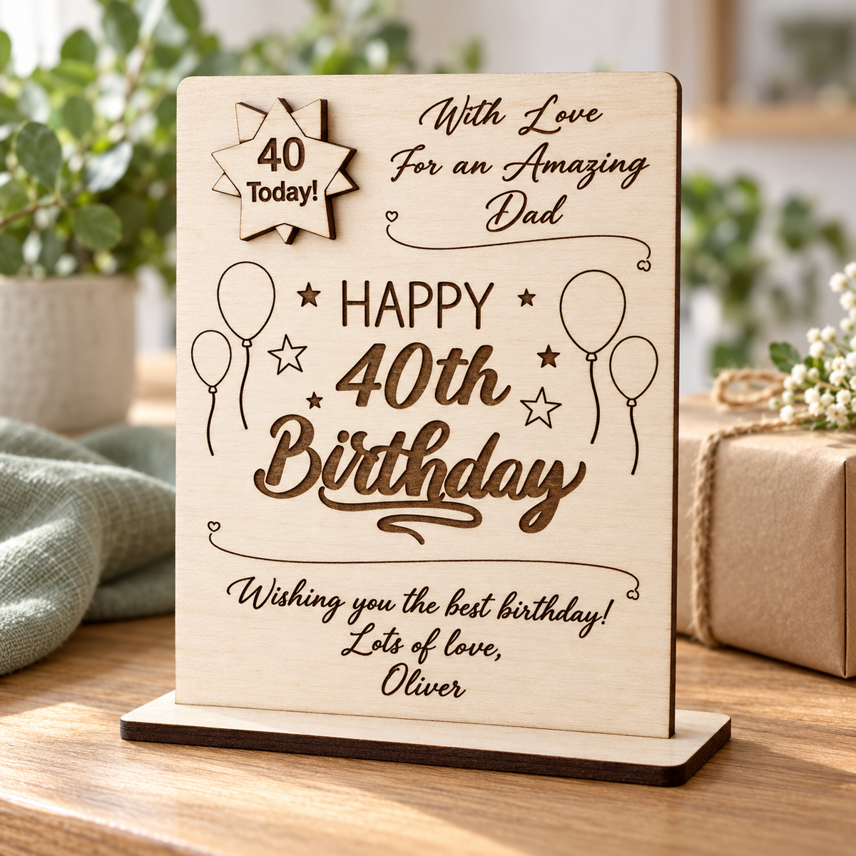 Engraved 40th birthday card for Dad with a message from Oliver