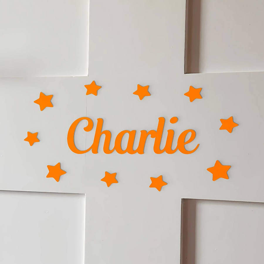 Personalised Wooden Wall Name Sign with Stars