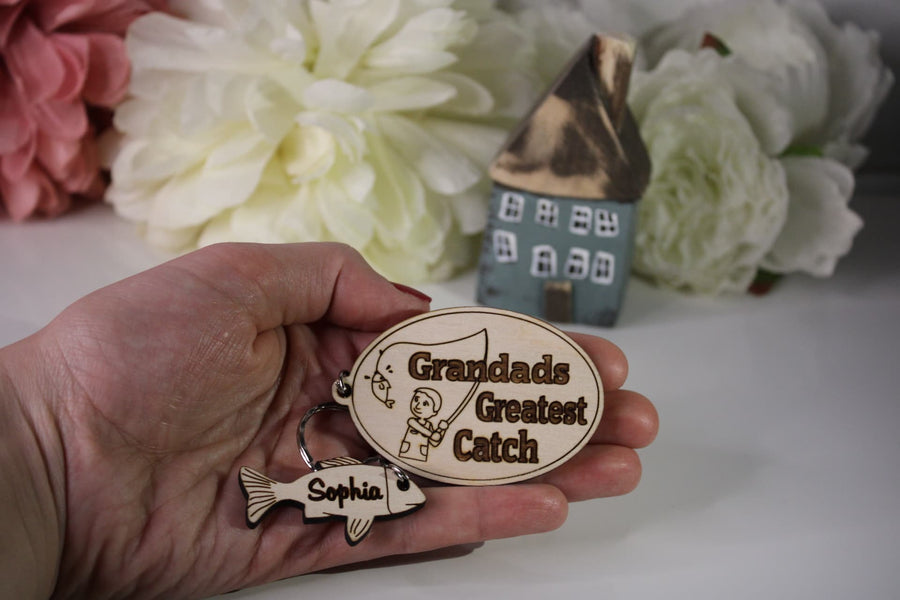 Personalised Grandad's Greatest Catch Fishing Keyring