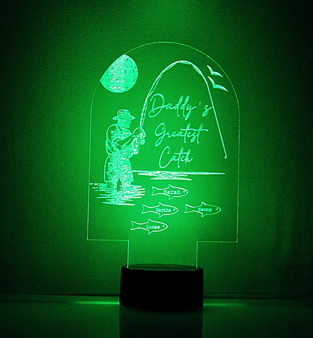 Personalised Fishing Night Lamp, Daddy's Greatest Catch