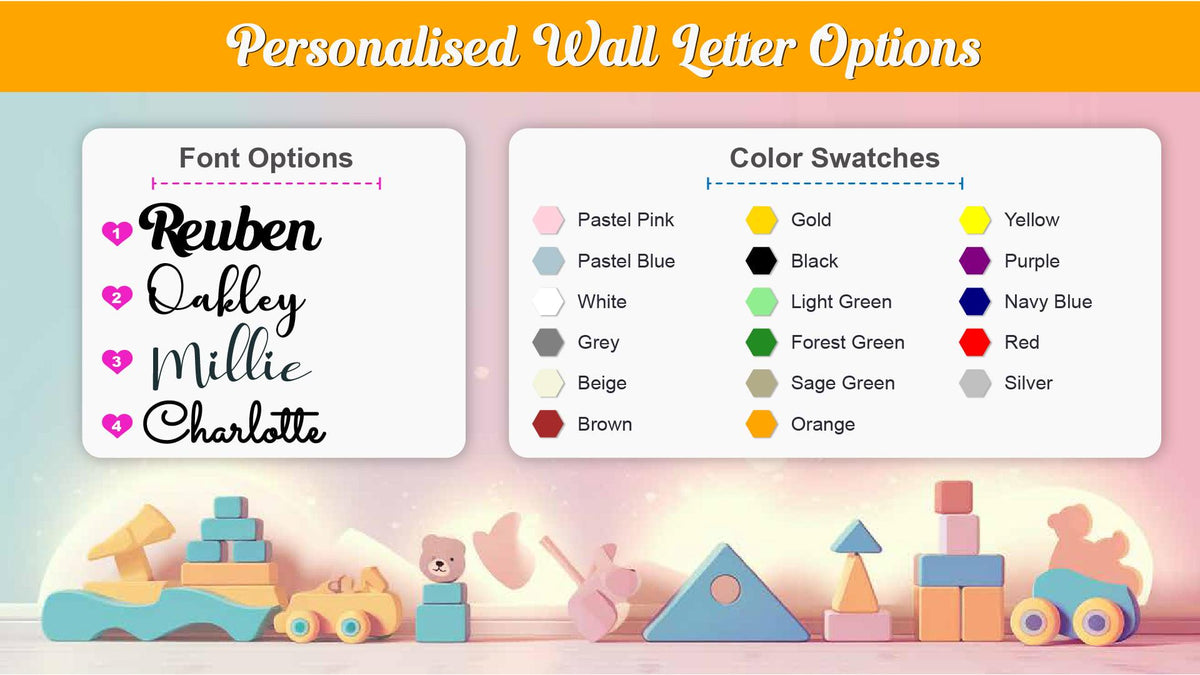 Personalised Wall Letter Options -Fonts and Colour Swatches