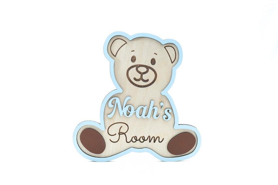 Teddy Bear Kids Bedroom Sign - Pastel Blue