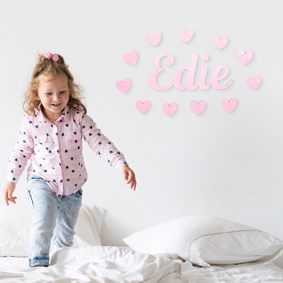 Personalised Wooden Wall Name Sign with Hearts