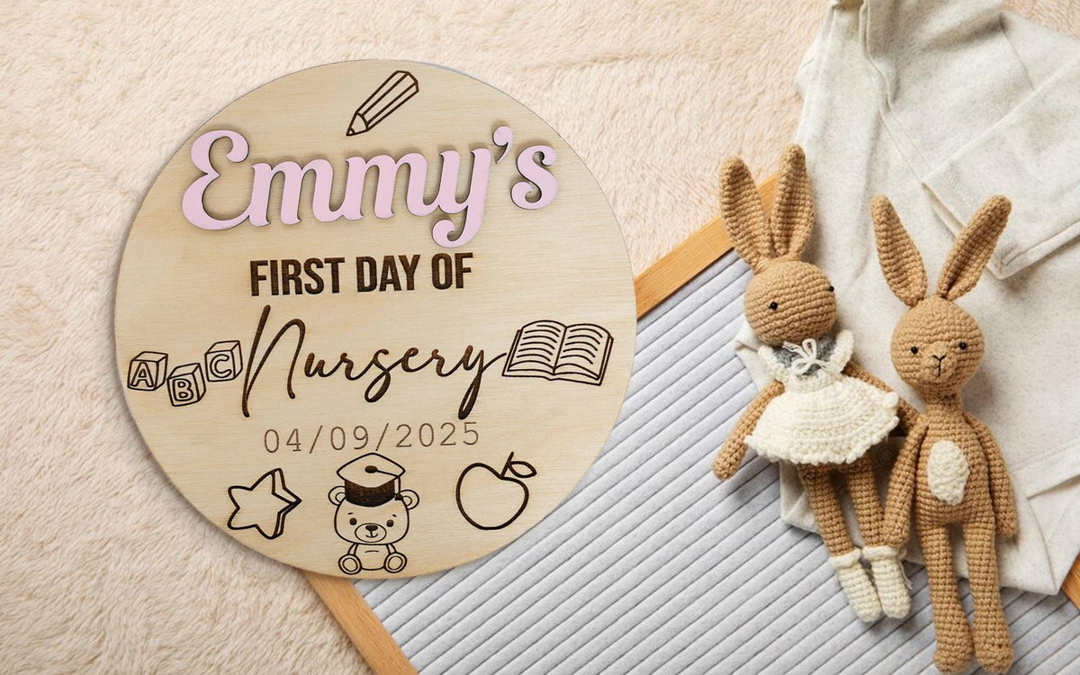 First Day School Nursery Reception Sign Wooden Plaque Photo Prop Gift