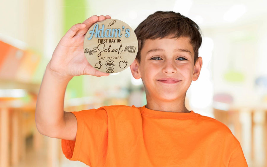First Day School Nursery Reception Sign - Wooden Name Plaque, Milestone Disc, Back to School Photo Prop, First Day Gift, Preschool Keepsake