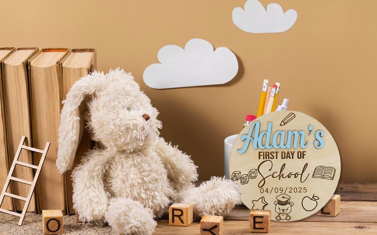 First Day School Nursery Reception Sign Wooden Plaque Photo Prop Gift