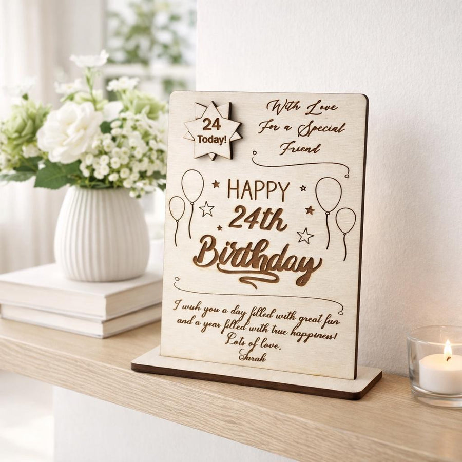 Personalised Wooden Birthday Card with Custom Message – Unique Gift Idea