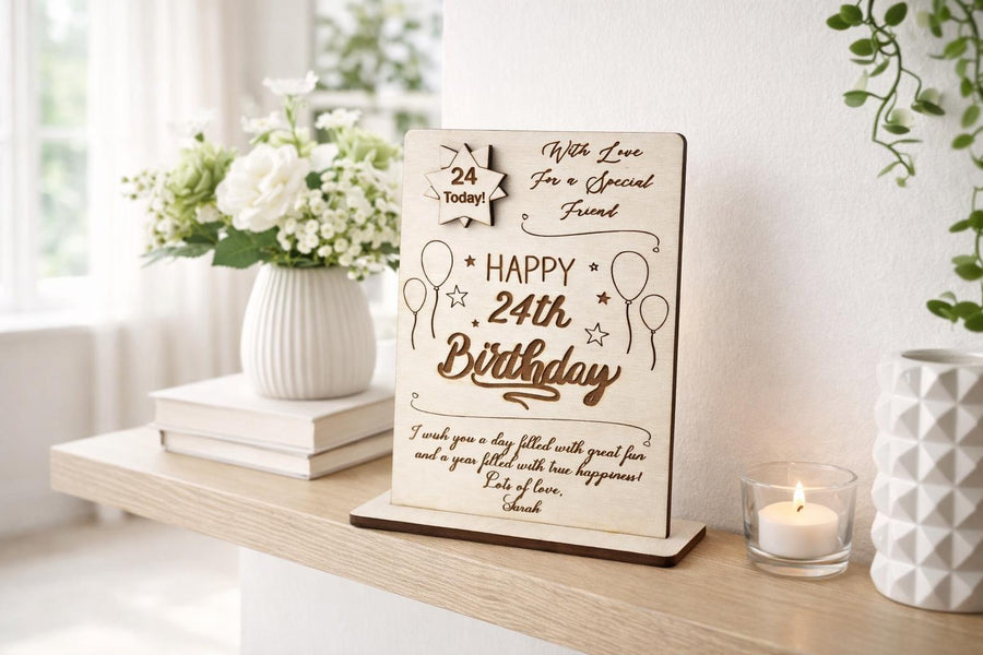 Personalised Wooden Birthday Card with Custom Message – Unique Gift Idea