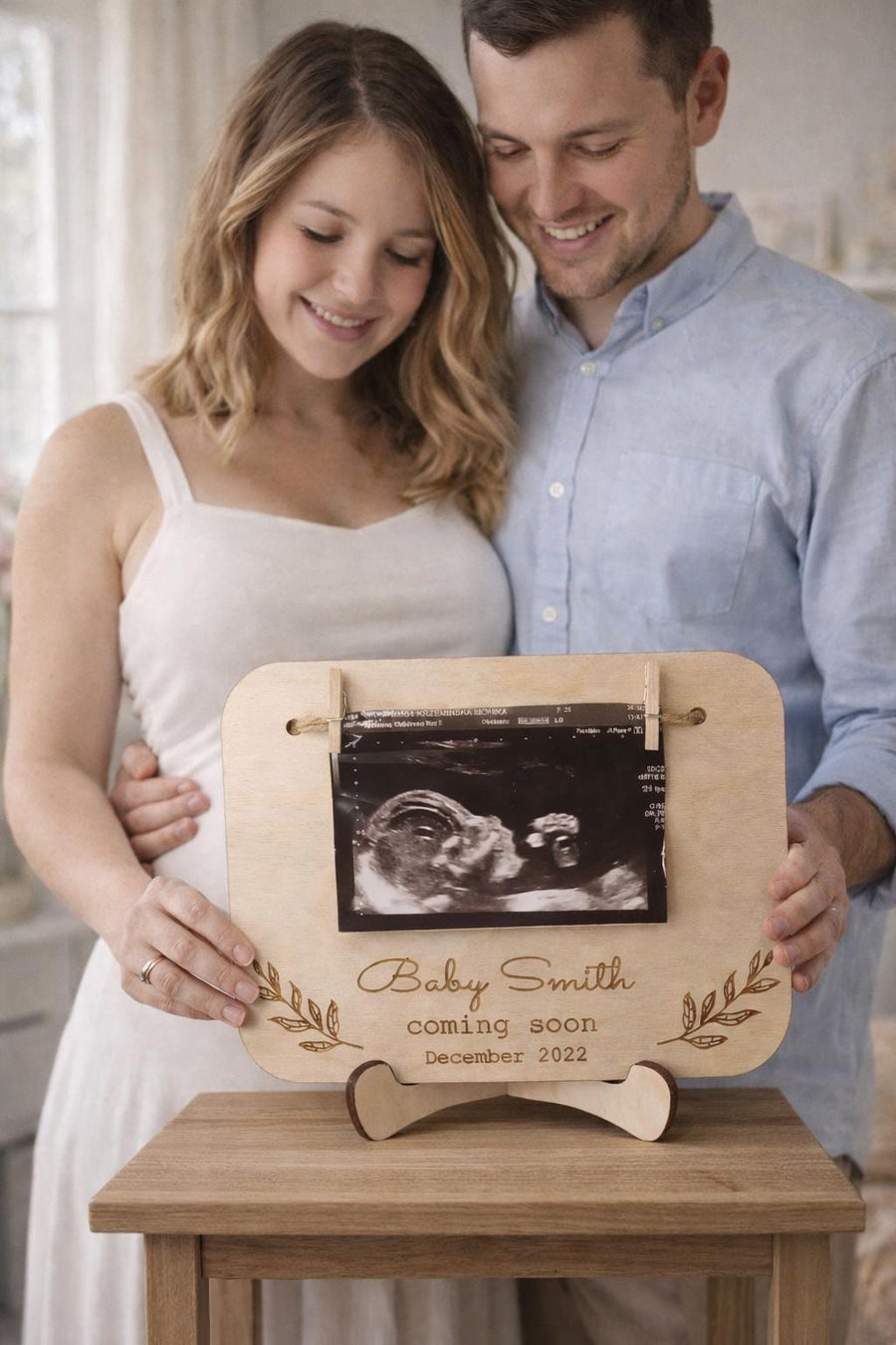 Wooden Baby Scan Pregnancy Announcement Sign