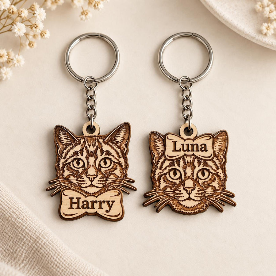 Personalised Domestic Cat Keychain