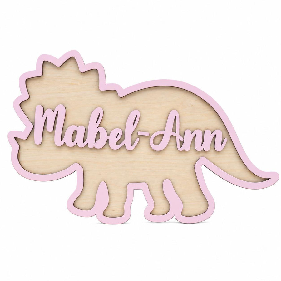Personalised Wooden Dinosaur Name Sign for Kids Bedroom, Pink