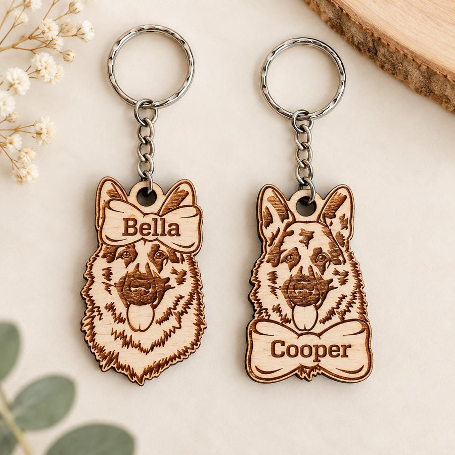 German Shepherd Engraved Dog Keychain
