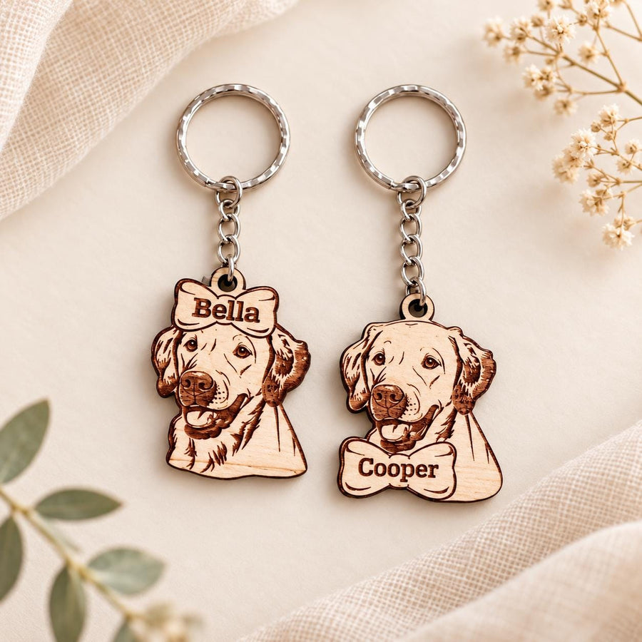 Personalized Beloved Dog Wooden Keychain