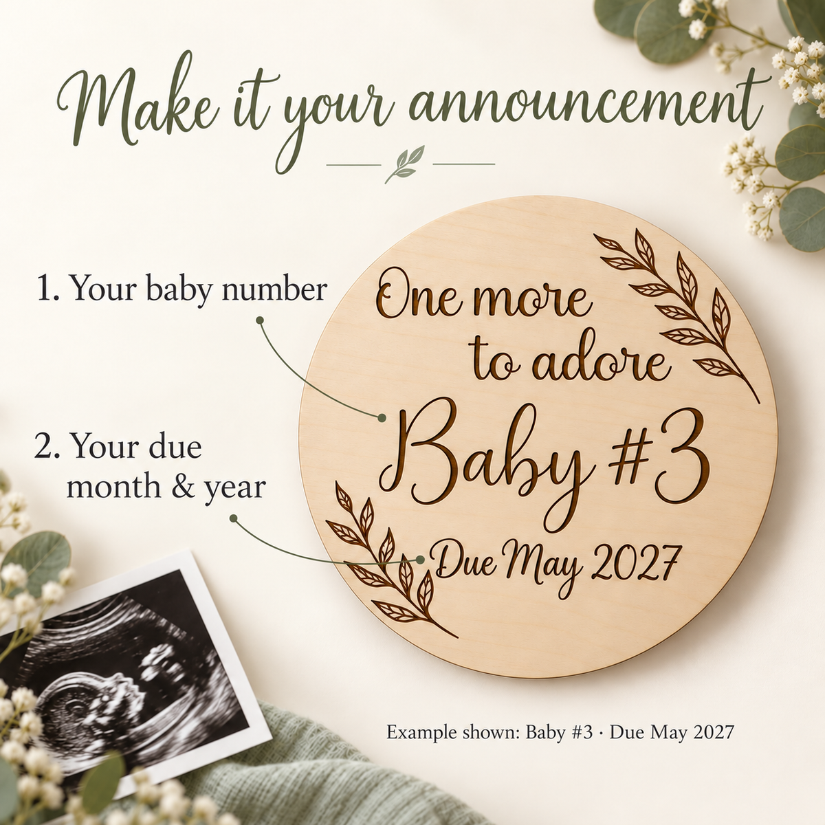How to personalise the plaque with your baby number and due month and year