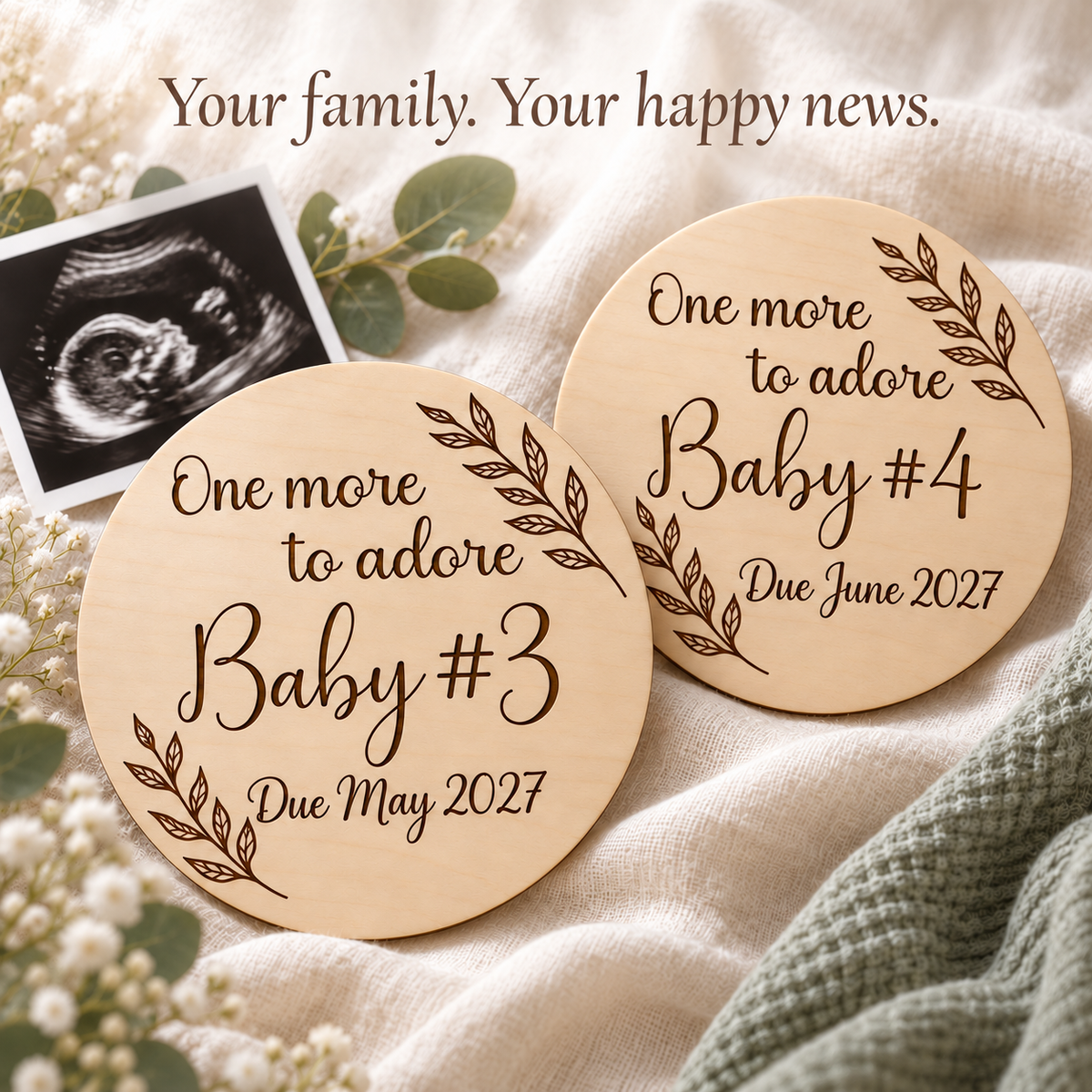 Baby #3 and Baby #4 pregnancy announcement plaque examples