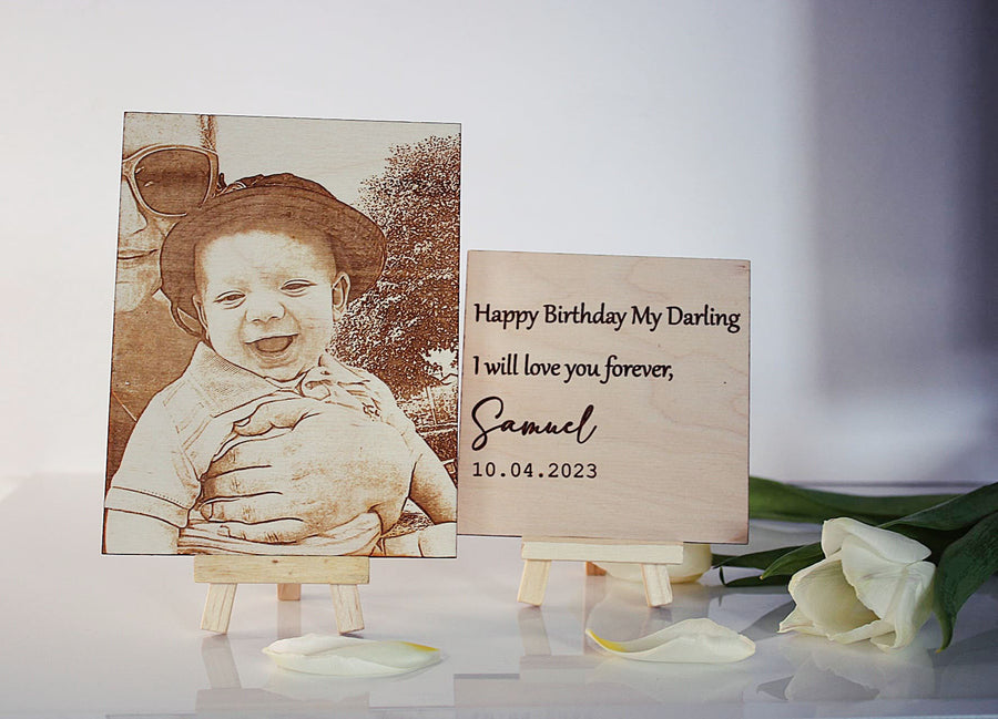 Wooden Engraved Photo On Wood + Mini Easel For Display