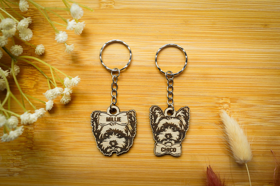 Personalised Yorkie Keyring – Custom Wooden Yorkshire Terrier Gift