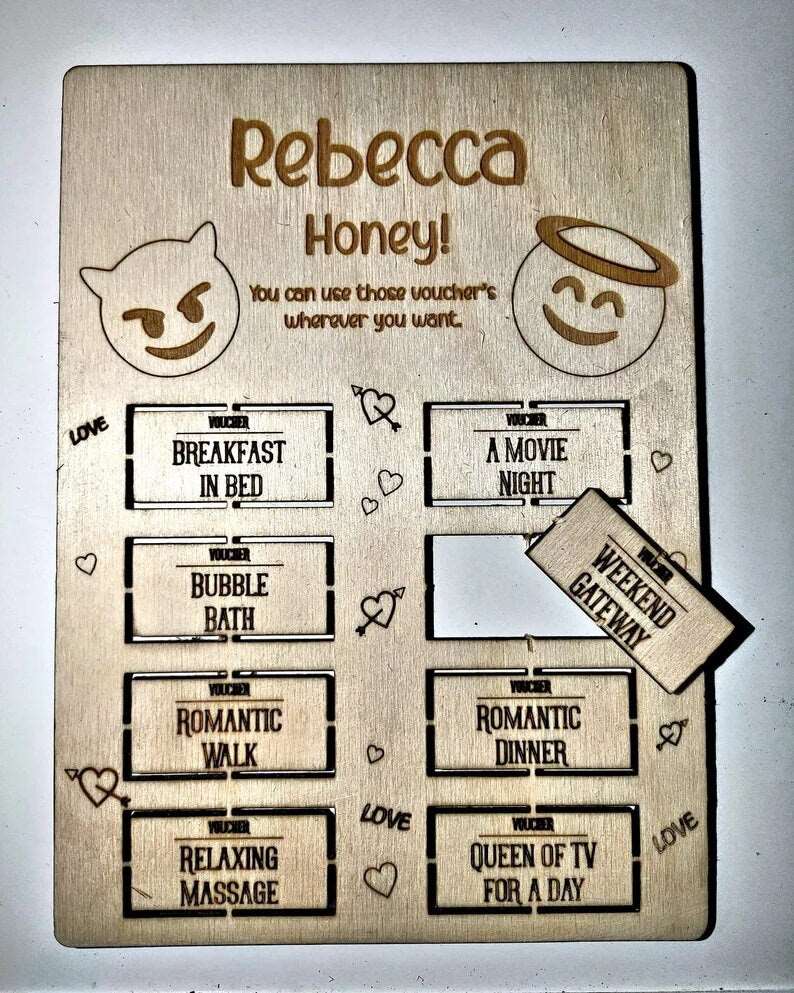 Personalised Wooden Love Vouchers Card