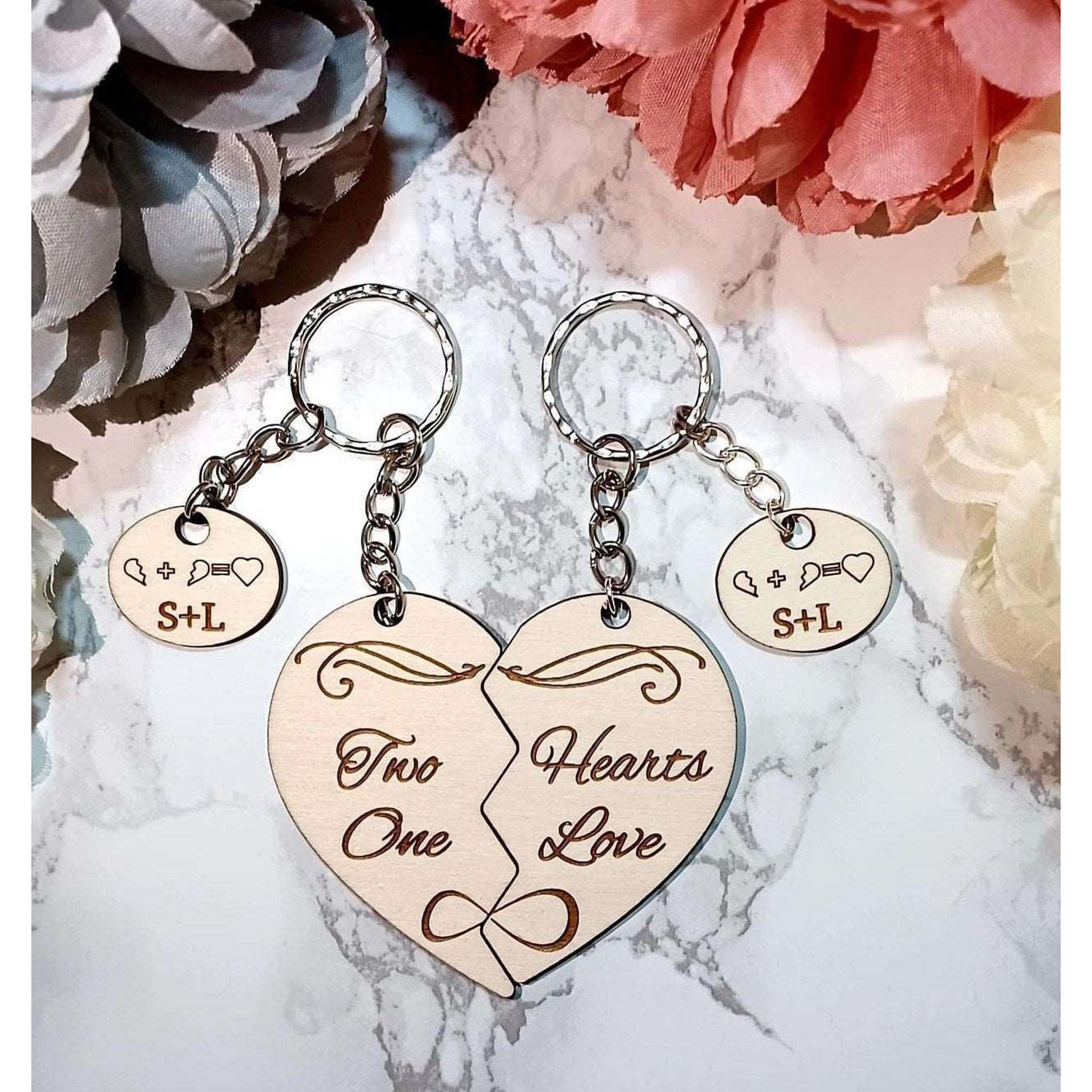 Split heart 2025 keychain engraved