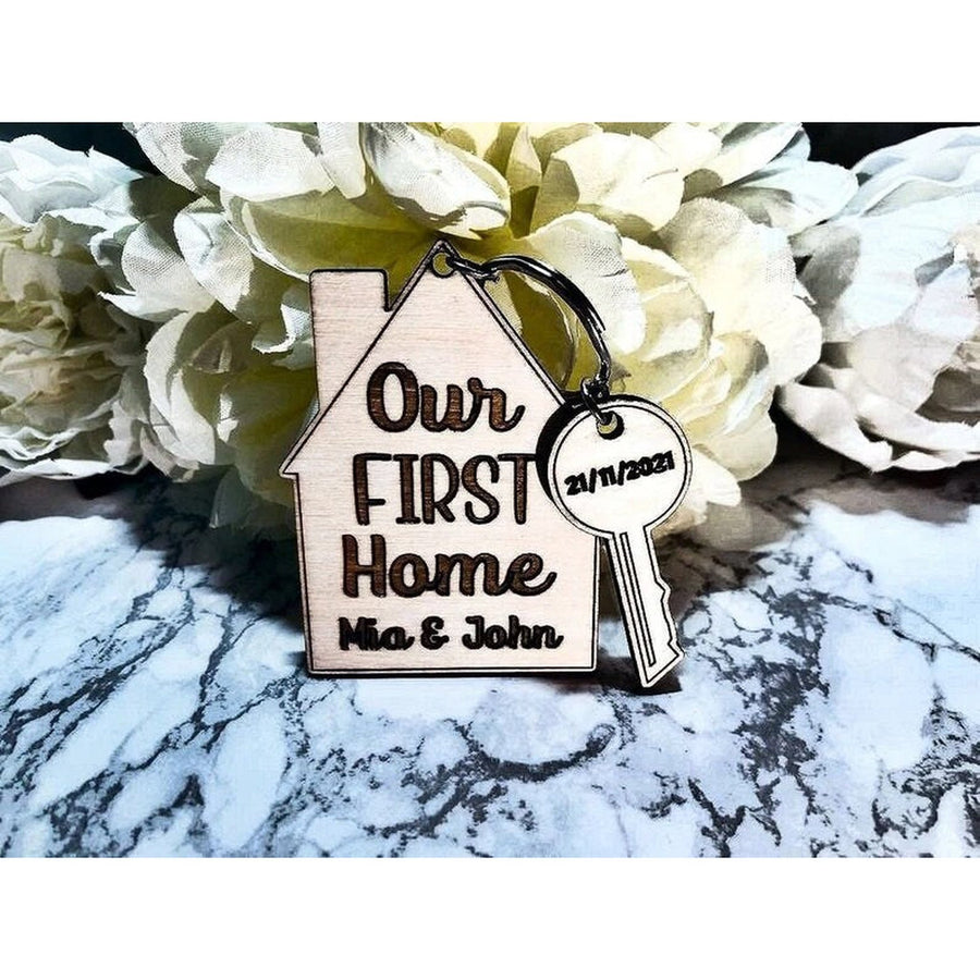 Personalised Our First Home Keychain, Housewarming Party Gift, Wooden Keyring, New Home Ornament, House warming, Moving Present,