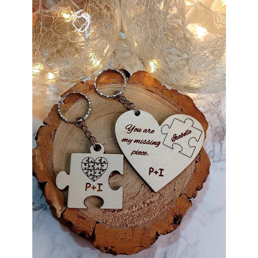 "You Are My Missing Piece" Heart Keyring Set